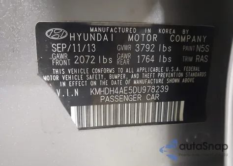 2013 Hyundai Elantra Gls from USA, damaged, VIN KMHDH4AE5DU978239
